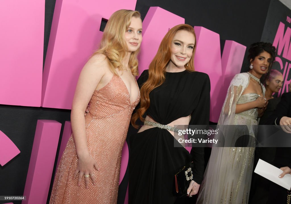 Angourie Rice and Lindsay Lohan at the premiere of 