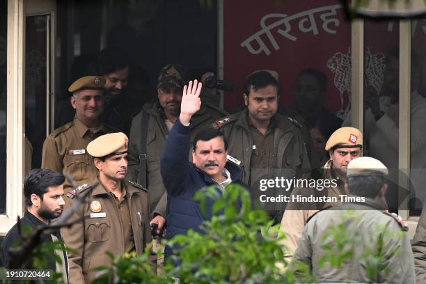 Rajya Sabha Candidate Sanjay Singh came from jail to files the nomination at Transport Department Civil Lines on January 8, 2024 in New Delhi, India.