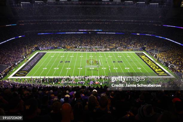 General view as the Michigan Wolverines take on the Washington Huskies during the 2024 CFP National Championship game at NRG Stadium on January 8,...