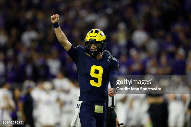 McCarthy of the Michigan Wolverines celebrates after a Michigan touchdown in the fourth quarter during the Michigan Wolverines versus the Washington...