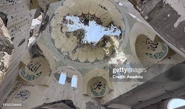 View of demolished blue domed Sheikh Zayed Mosque following an Israeli attack on Sheikh Zayed area of Gaza City, Gaza on January 08, 2024.