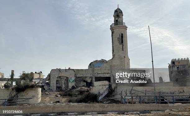 View of demolished blue domed Sheikh Zayed Mosque following an Israeli attack on Sheikh Zayed area of Gaza City, Gaza on January 08, 2024.