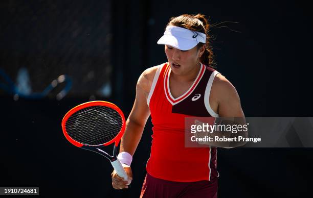 Claire Liu of the United States in action against Daria Kasatkina in the women's singles first round on Day 2 of the 2024 Adelaide International at...