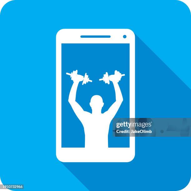weightlifting smartphone icon silhouette - guy lifting weights stock illustrations