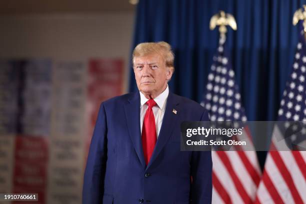 Republican presidential candidate former President Donald Trump arrives for a rally on January 05, 2024 in Sioux Center, Iowa. Iowa Republicans will...