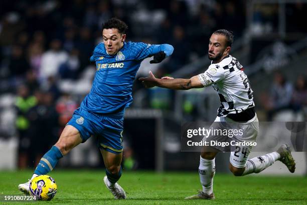 Pepe of FC Porto and Sebastian Perez of Boavista FC battle for the ball during the Liga Portugal Bwin match between Boavista and FC Porto at Estadio...