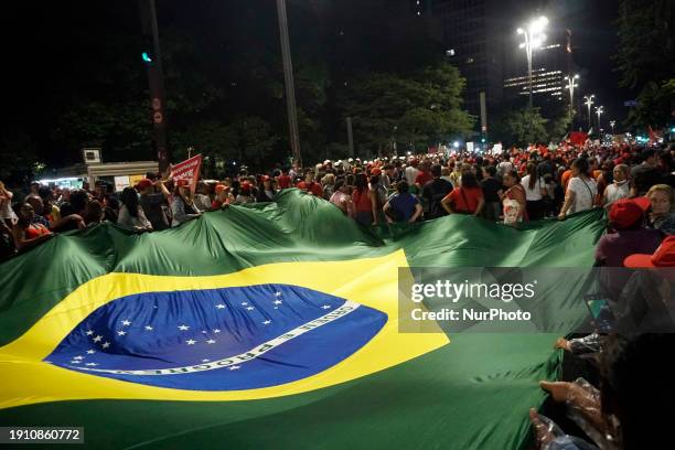 Social movements are holding a demonstration in defense of democracy on Avenida Paulista in Sao Paulo, Brazil, on January 8 following a year since...