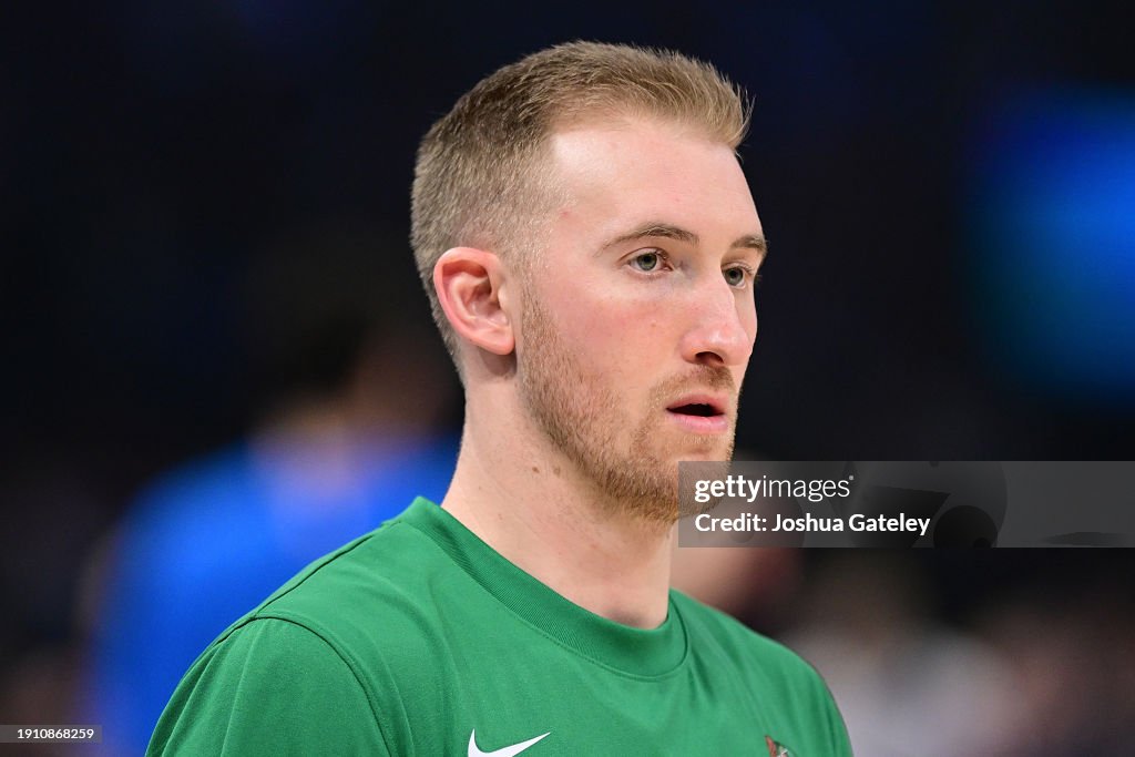 Sam Hauser Sam Hauser of the Boston Celtics during pregame against the Oklahoma ...