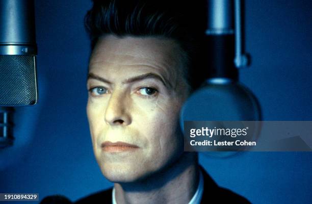 English singer David Bowie performs on the set of his music video Jump They Say in Los Angeles, California, March 1993.