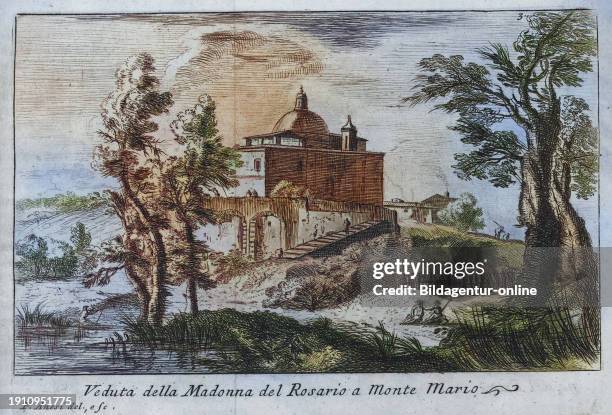 View of the Madonna del Rosario in Monte Mario, Rom, Italien, aus Acurata, Topographic and historical description of Modern Rome, erschienen 1767,...