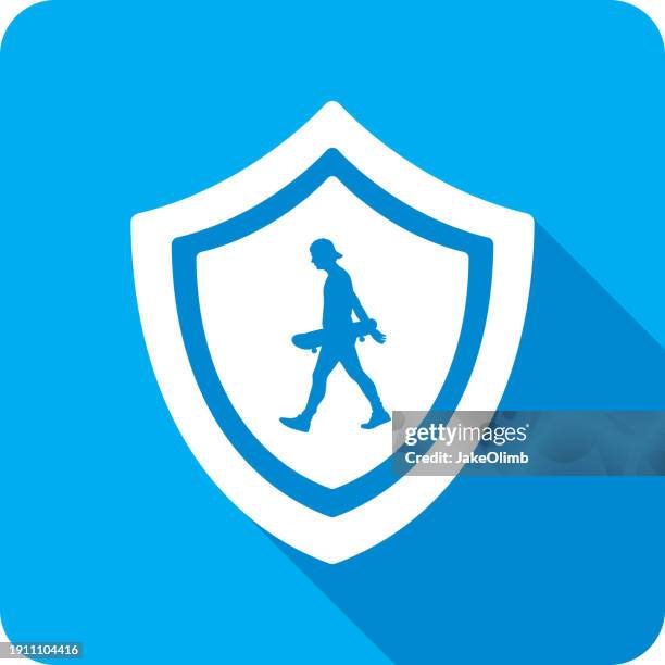 shield skateboarder icon silhouette 2 - wheelie stock illustrations