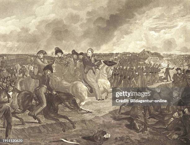 Prince of Orange at the Battle of Quatre-Bras, 16 June 1815 during the Coalition Wars in what is now Belgium, Historical, digitally restored...