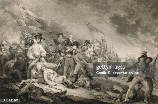 The Death of General Warren at Bunker Hill, a battle in the American War of Independence. It took place on 17 June 1775 during the siege of Boston,...