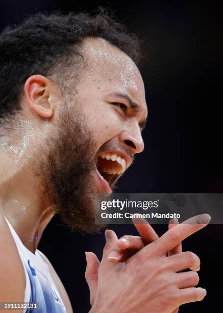 Kyle Anderson of the Minnesota Timberwolves celebrates during a time out against the Houston Rockets during the second half at Toyota Center on...