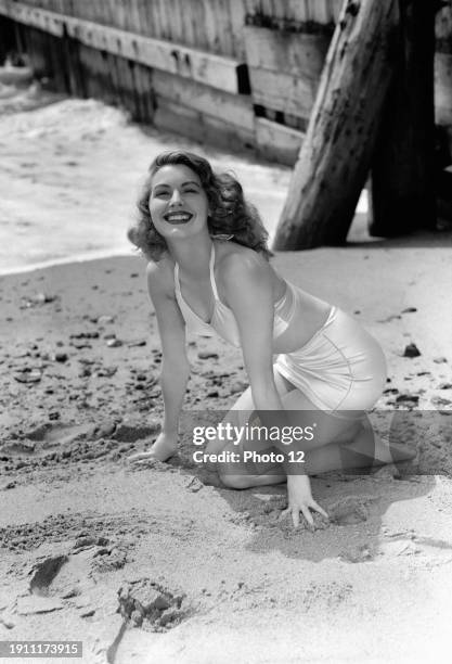 Ava Gardner on the beach, 1943.