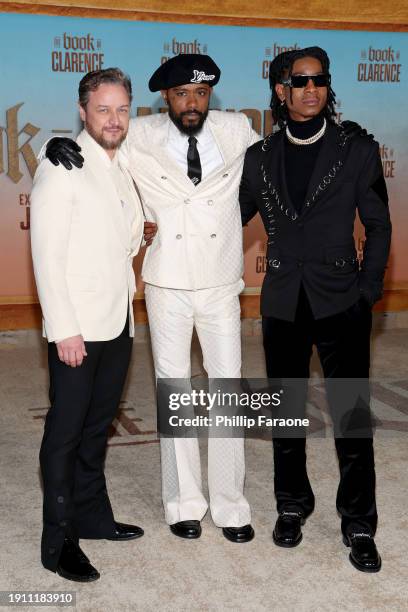 James McAvoy, LaKeith Stanfield and RJ Cyler attend the Los Angeles Premiere of Sony Pictures' "The Book Of Clarence" at Academy Museum of Motion...