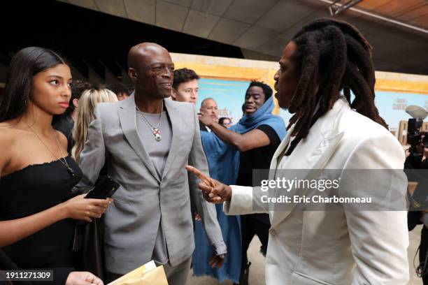 Lou Samuel, Seal and Jay-Z at the LA Red Carpet Premiere of THE BOOK OF CLARENCE at the Academy Museum of Motion Pictures on January 05, 2024 in Los...