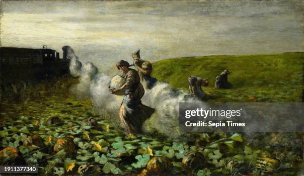 The Pumpkin Harvest Giovanni Segantini, Italian, 1858 - 1899, 33 x 57 1/8 in. 50 x 74 1/4 x 5 1/4 in. , Oil on canvas, Italy, 19th century, 'Within...