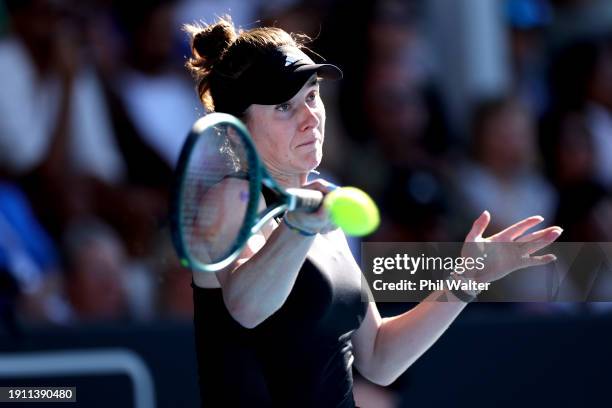 Elina Svitolina of Ukraine plays a forehand in her semi final match against Xiyu Wang of China during the 2024 Women's ASB Classic at ASB Tennis...