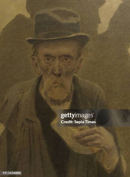 La Bouchée de pain, old man in rags, front, holding a piece of bread, Pelez, Fernand, Painter, About 1904, 1st quarter 20th century, Painting, Oil...