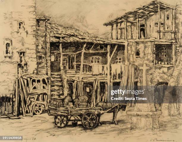 Oscar Parviainen, 9.6.1880, Helsinki, , Vessefjärd, Sweden, Chatel Guyon 37 × 48 cm, charcoal, charcoal on paper.