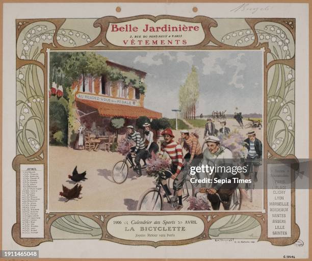 The bicycle. Happy return to Paris, Imprimerie G. De Malherbe et Cie, Imprimeur, Array, Estampe, Manuscrits, imprimés, reliure, Arts graphiques,...