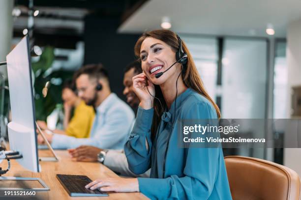 call center workers. - servicio fotografías e imágenes de stock