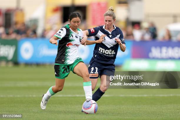 Keiwa Hieda of Western United in action during the A-League Women round 11 match between Melbourne Victory and Western United at La Trobe University...