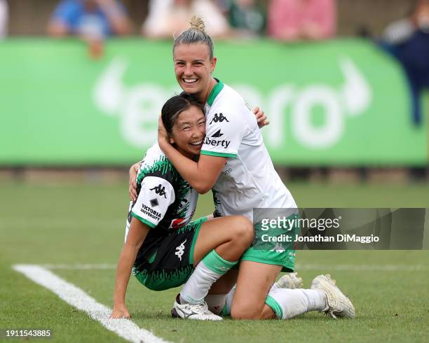 Chloe Logarzo of Western United celebrates a goal during the A-League Women round 11 match between Melbourne Victory and Western United at La Trobe...