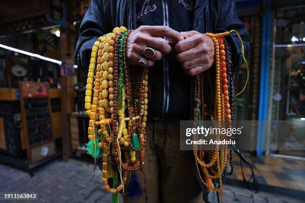 Vendors offer a diverse selection of products, including oltu stone, amber, ancient stones, silver rings, and rosaries as the tradition of stone...