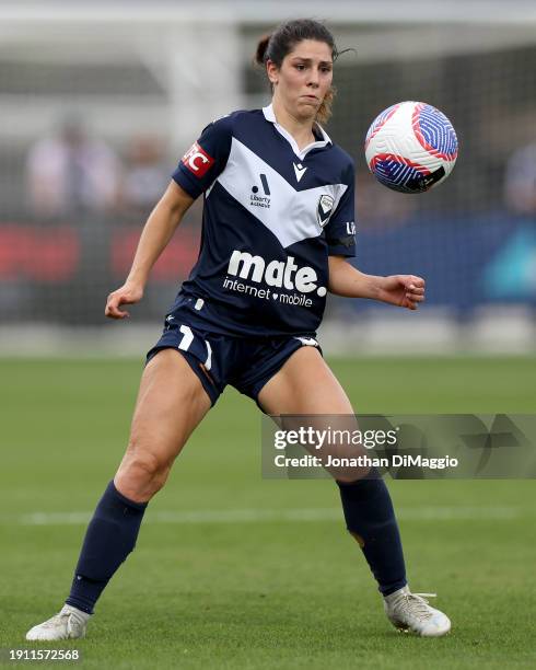 Mckenzie Weinert of Melbourne Victory in action during the A-League Women round 11 match between Melbourne Victory and Western United at La Trobe...