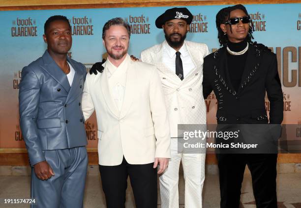 David Oyelowo, James McAvoy, LaKeith Stanfield, and RJ Cyler attend the Los Angeles premiere of Sony Pictures' "The Book Of Clarence" at Academy...