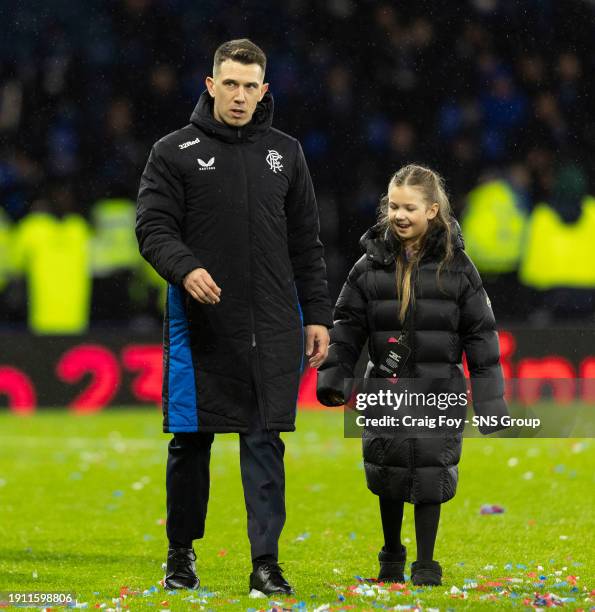 Ryan Jack and family after the Viaplay Cup Final match between Rangers and Aberdeen at Hampden Park, on December 17 in Glasgow, Scotland.