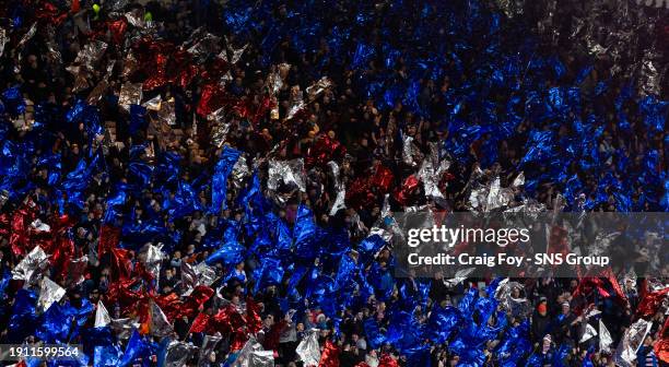 Rangers fans during the Viaplay Cup Final match between Rangers and Aberdeen at Hampden Park, on December 17 in Glasgow, Scotland.