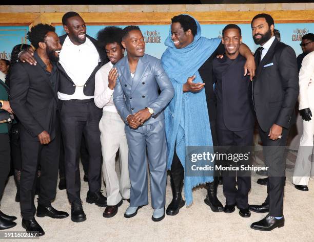 Olusanmokun, Omar Sy, Caleb McLaughlin, David Oyelowo, Jeymes Samuel, Micheal Ward, and Nicholas Pinnock attend the Los Angeles premiere of Sony...