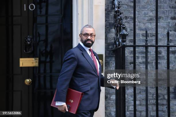 James Cleverly, UK home secretary, departs following a weekly meeting of cabinet ministers at 10 Downing Street in London, UK, on Tuesday, Jan. 9,...