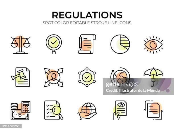 ilustraciones, imágenes clip art, dibujos animados e iconos de stock de regulations line icon set - accionista