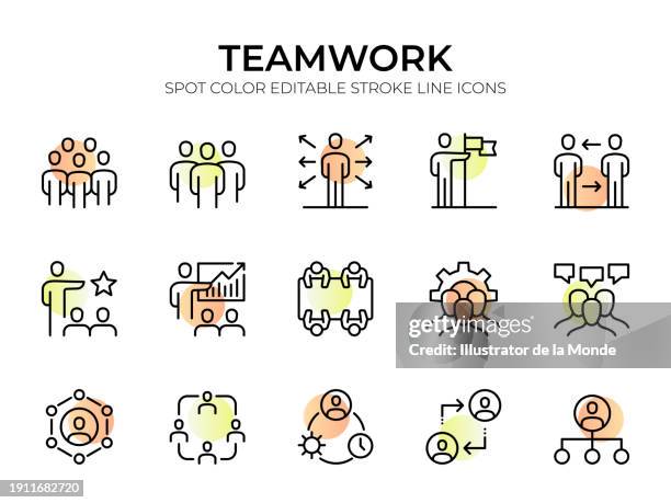 teamwork line icon set - hierarchy stock illustrations