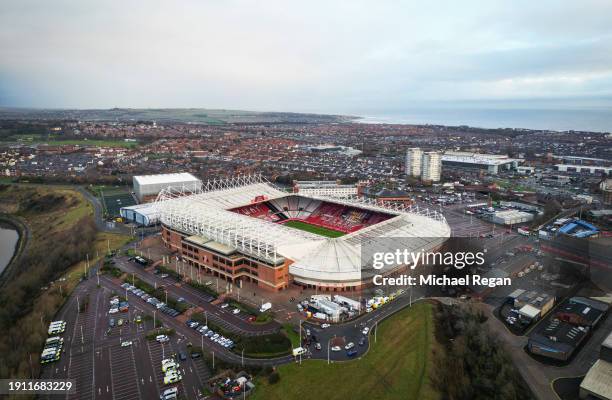 An aerial view of the stadium before the Emirates FA Cup Third Round match between Sunderland and Newcastle United at Stadium of Light on January 06,...
