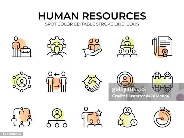 human resources line icon set - interview-infographic stock illustrations