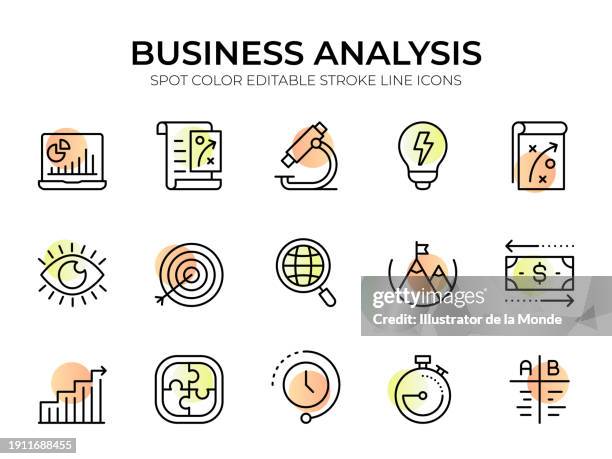 business analysis line icon set - data analyst stock illustrations