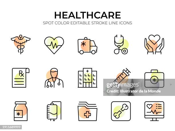 healthcare line icon set - medizinisches instrument stock-grafiken, -clipart, -cartoons und -symbole
