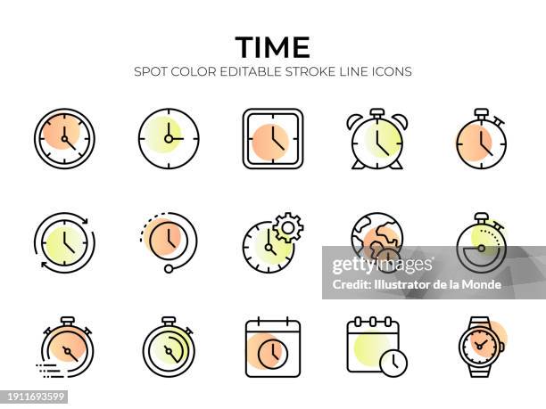 illustrazioni stock, clip art, cartoni animati e icone di tendenza di set di icone linea ora - lancetta dei secondi