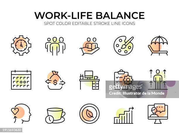 work-life balance line icon set - busy life stock illustrations