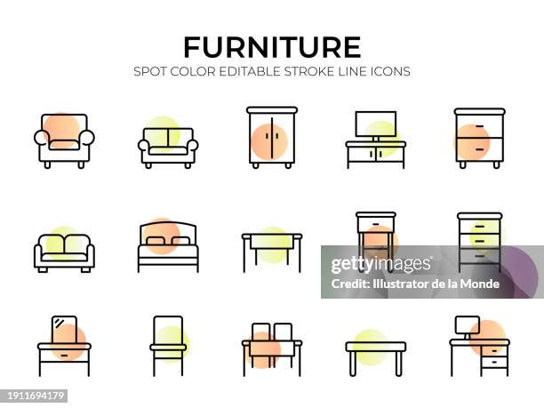 furniture line icon set - chaise de bureau 幅插畫檔、美工圖案、卡通及圖標