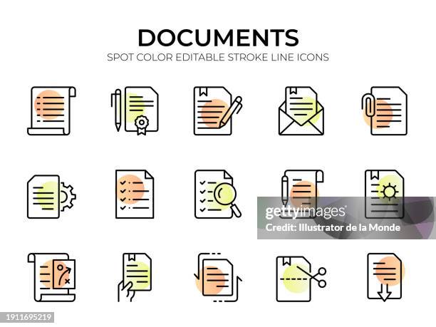 documents line icon set - erp stock illustrations