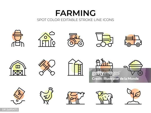 ilustrações, clipart, desenhos animados e ícones de conjunto de ícones da linha agricultura e agricultura - divisa da calcio