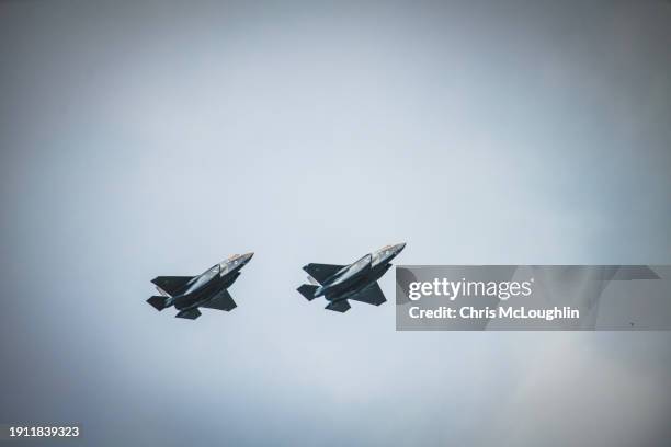 raf f35's in flight at raf leeming - air defense stock pictures, royalty-free photos & images
