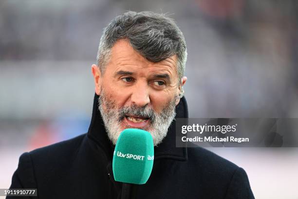 Roy Keane looks on prior to the Emirates FA Cup Third Round match between Sunderland and Newcastle United at Stadium of Light on January 06, 2024 in...