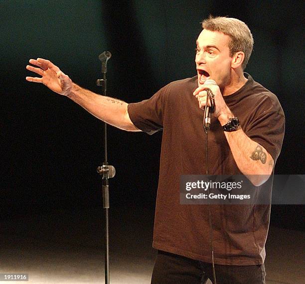 Singer/actor Henry Rollins performs his "Spoken Word Tour" April 10, 2003 at Vicar Street in Dublin, Ireland.